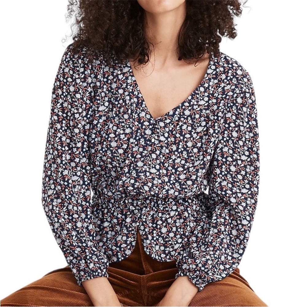 NWT Madewell Tipton Floral Peplum Blouse Navy Multicolor XXS